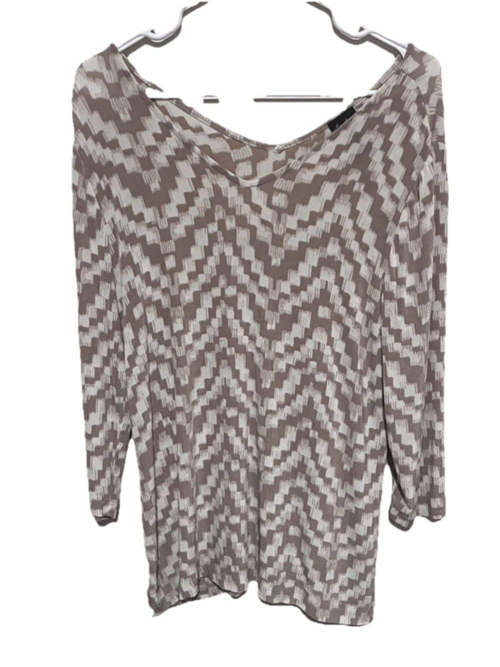 Chico's Travelers Top Women’s Medium 1 Khaki White Stretch 3/4 Sleeve Tunic